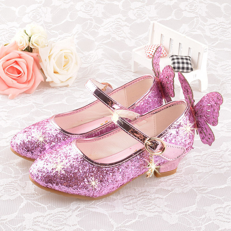 水晶鞋儿童秋款皮鞋5小孩子9高跟拉丁舞鞋8岁7女孩12岁银 金色322-7款