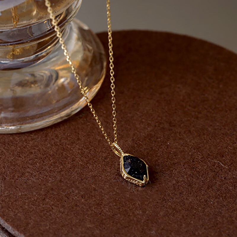 s925银镀金 紫金石 夜星空 梯形 项链 吊坠 耳钉 套装 紫金石项 