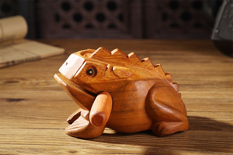 招财蛙摆件泰式手工艺木头青蛙发声木鱼实木蟾蜍雕刻木质蛤蟆装饰2号