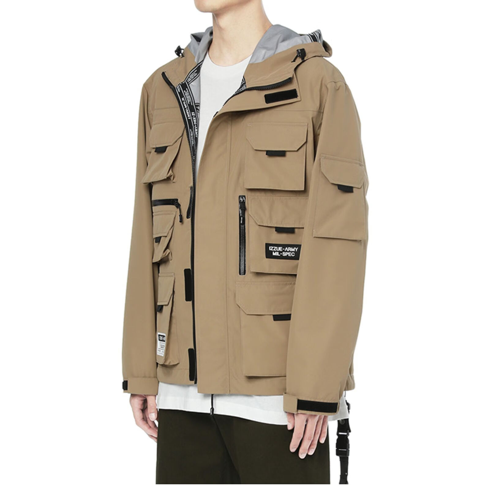 it izzue男装连帽工装外套春季潮流多口袋夹克7103s1 bgx/棕色 m