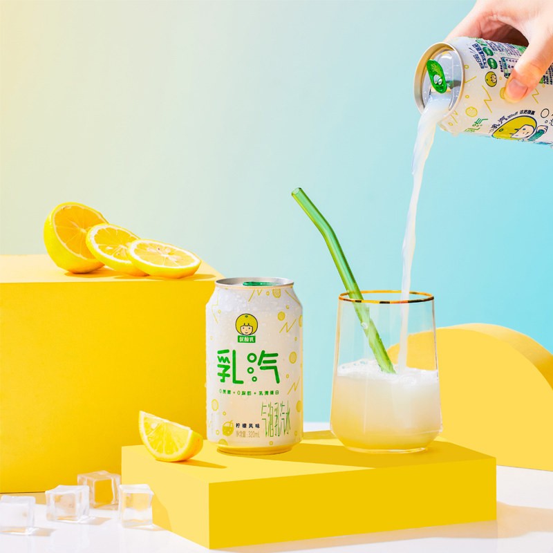 伊利优酸乳乳汽气泡乳柠檬风味320ml12罐整箱碳酸饮料乳汽柠檬风味320