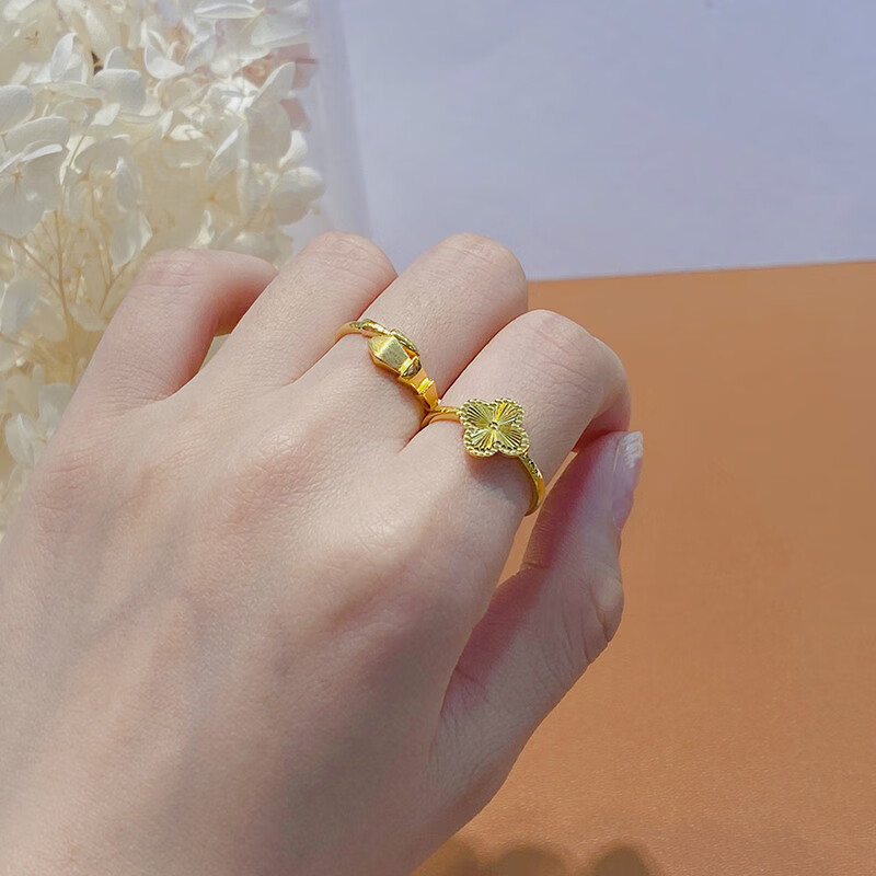 纪兮竹四叶草黄金戒指女5g金幸运手饰999足金可调节戒指送女友520礼物