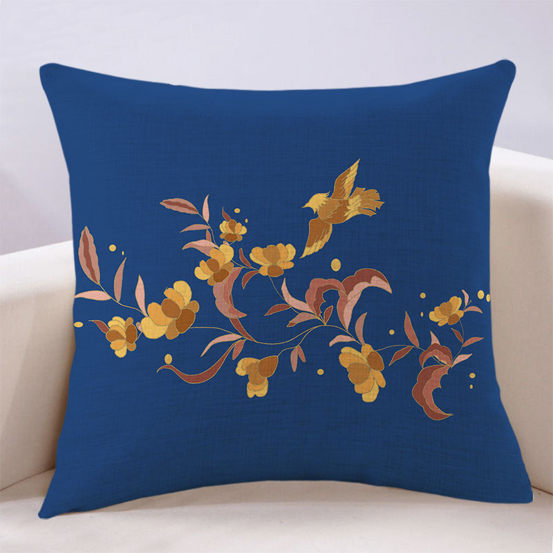 万燊古风汉服创意国潮抱枕花鸟图案亚麻沙发靠垫现代卧室飘窗床上靠背