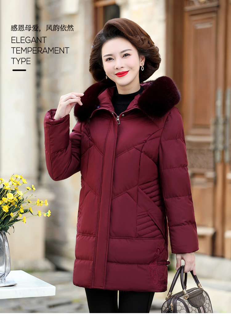 中老年人服装外套冬季新款中年棉服40岁纯色妈妈棉加绒加厚款外套枣红