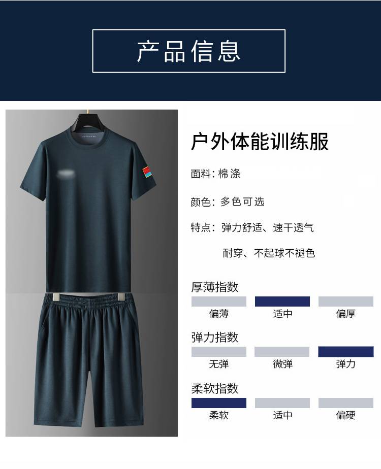 体能服短袖黑色套装空款飞行员夏季透气圆领衫短袖t恤作训速干男蓝色