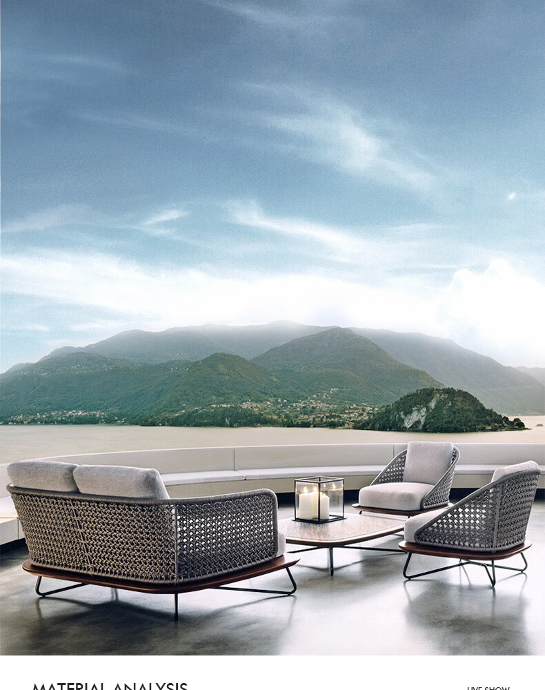 休闲实木房地产外摆露天藤编沙发椅家具b里维拉沙发四件套特惠版组合