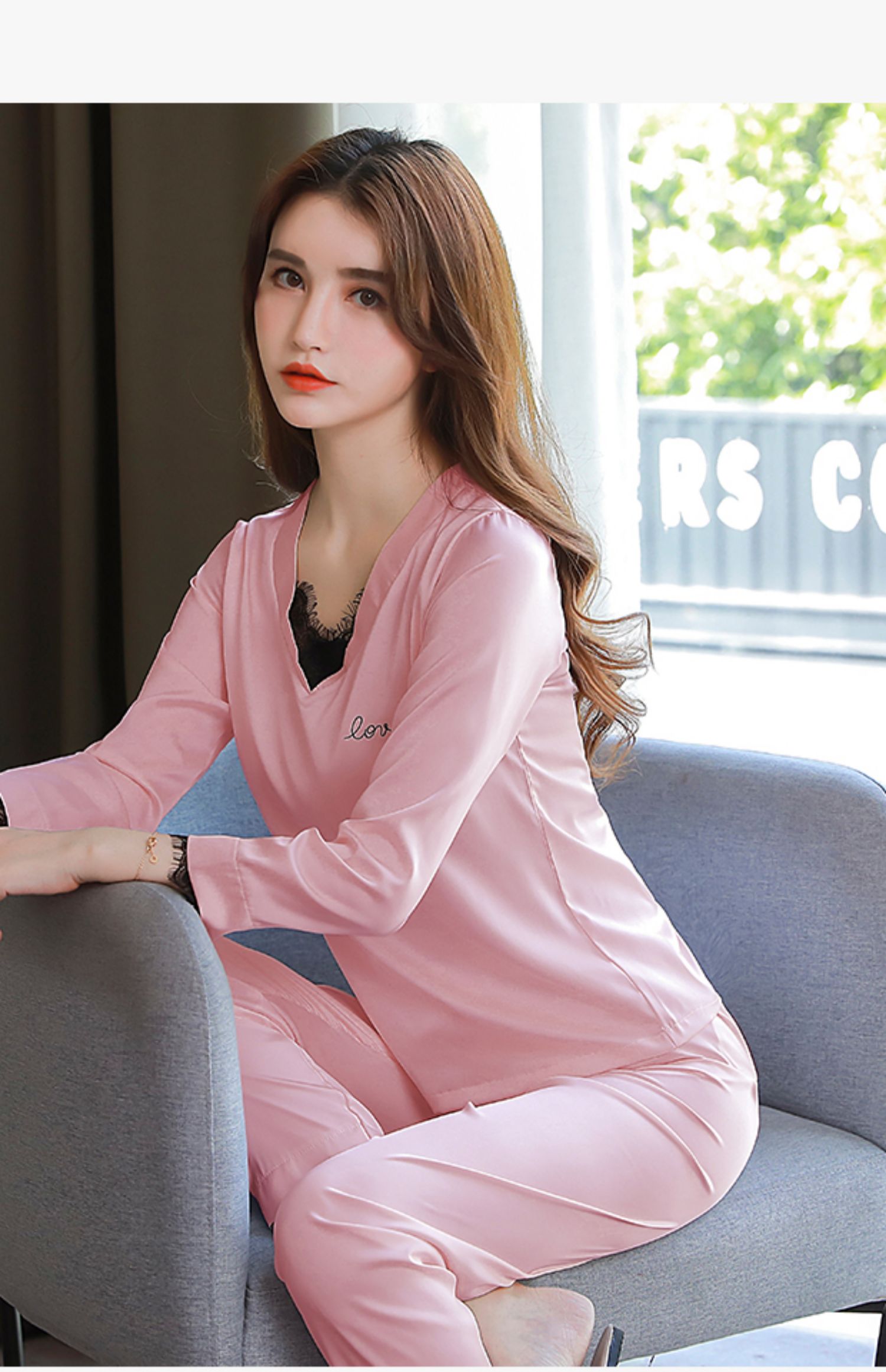 法国cocodizse冰丝真丝睡衣女春秋2022年新款长袖长裤两件套秋季女士