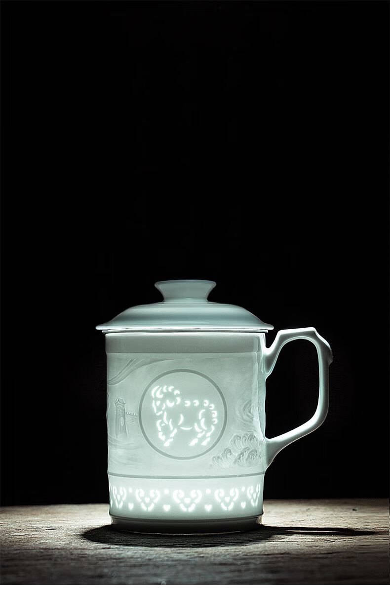 玲珑瓷景德镇玲珑生肖陶瓷过滤茶杯个人茶水分离泡茶带盖办公杯子备注