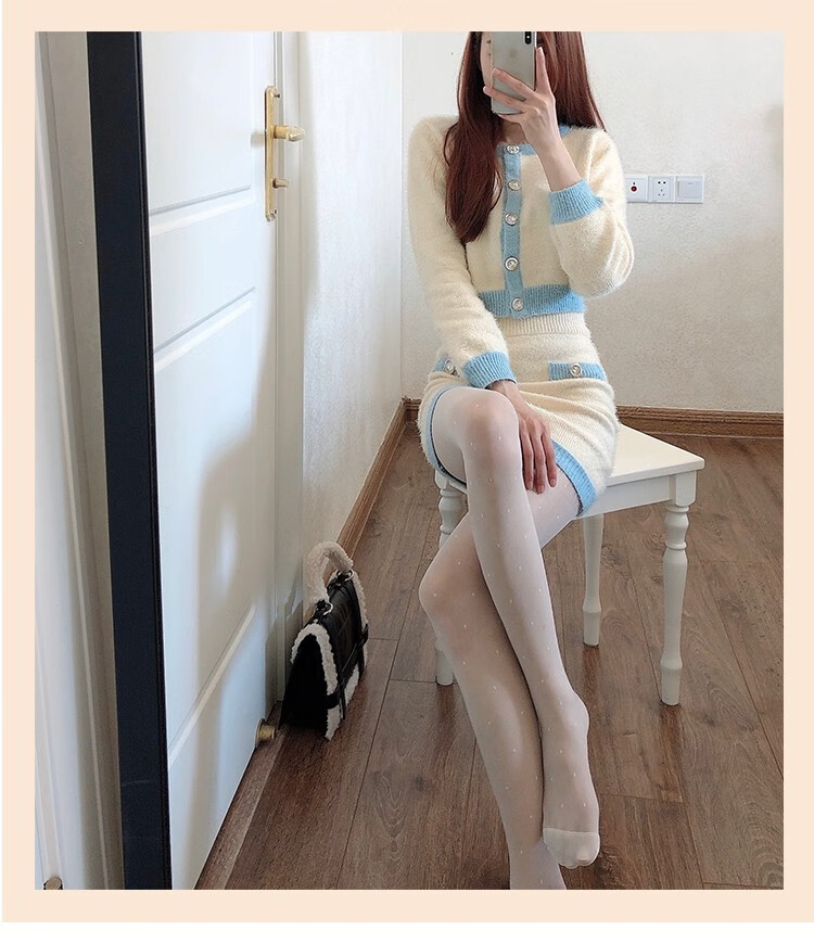 涞·觅日系春夏薄款超透性感jk黑丝袜女白色连裤袜防勾丝提花打底袜白