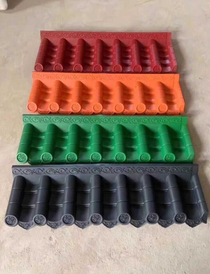 房屋塑料瓦片红色屋脊瓦中式门头仿古塑料瓦片别墅屋檐顶瓦一体瓦-汐