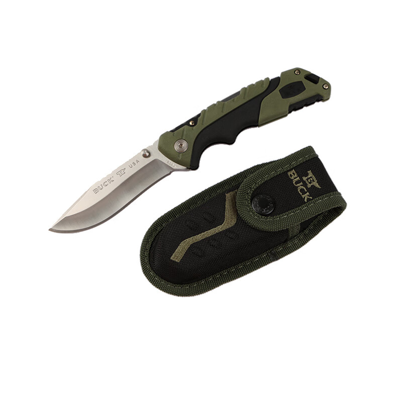 buck巴克美国原装进口折叠刀缎面表面420c钢材刃绿色gfn手柄0659grsb