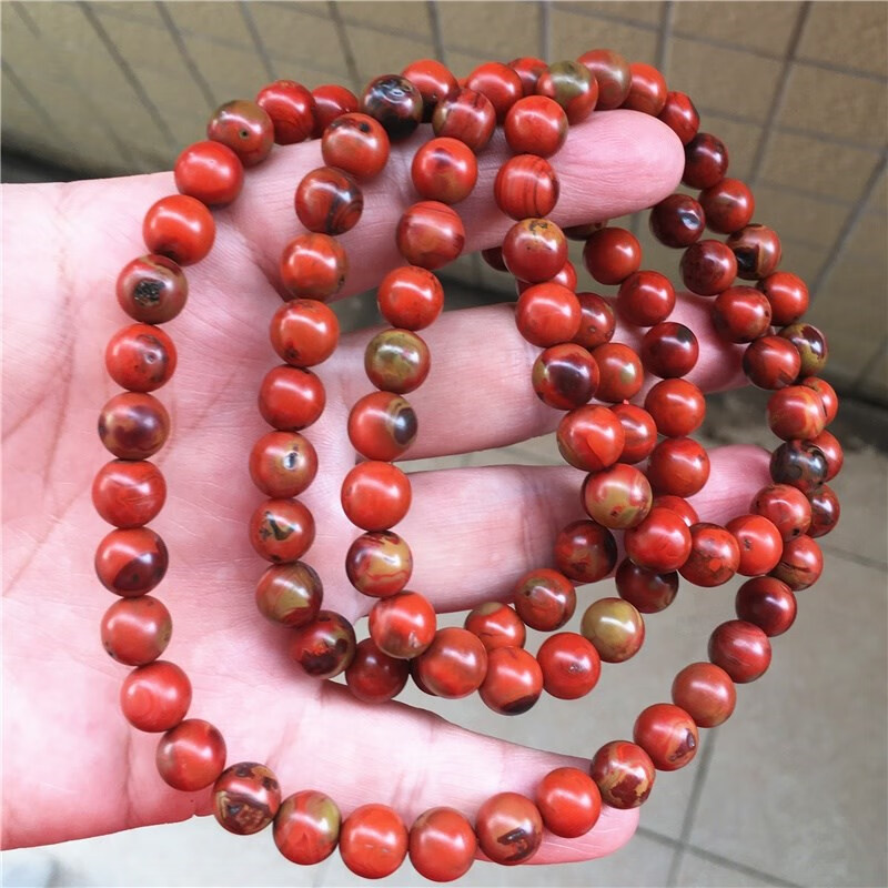 华花弥(huahuami)南红玛瑙四川凉山瓦西九口铁皮黄皮包浆带原皮佛珠