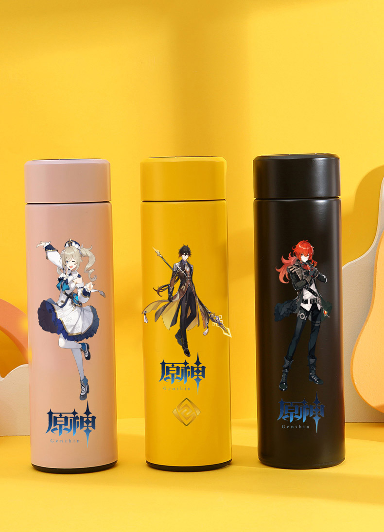 原神钟离可莉刻晴迪卢克魈水杯二次元卡通动漫杯子学生智能保温杯黄色