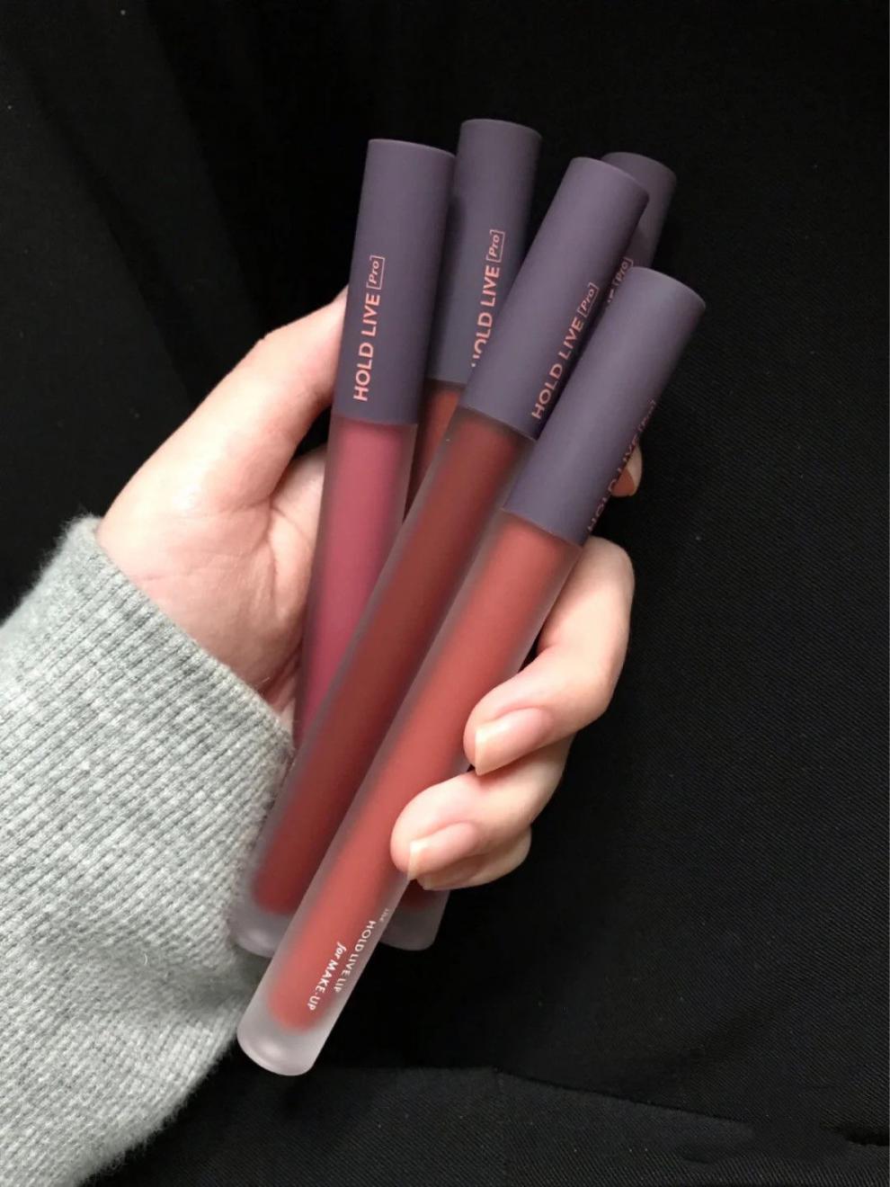 口i红 holdlive小吸管空气唇釉陶土红棕浆果梅子肉桂哑光雾面口i红