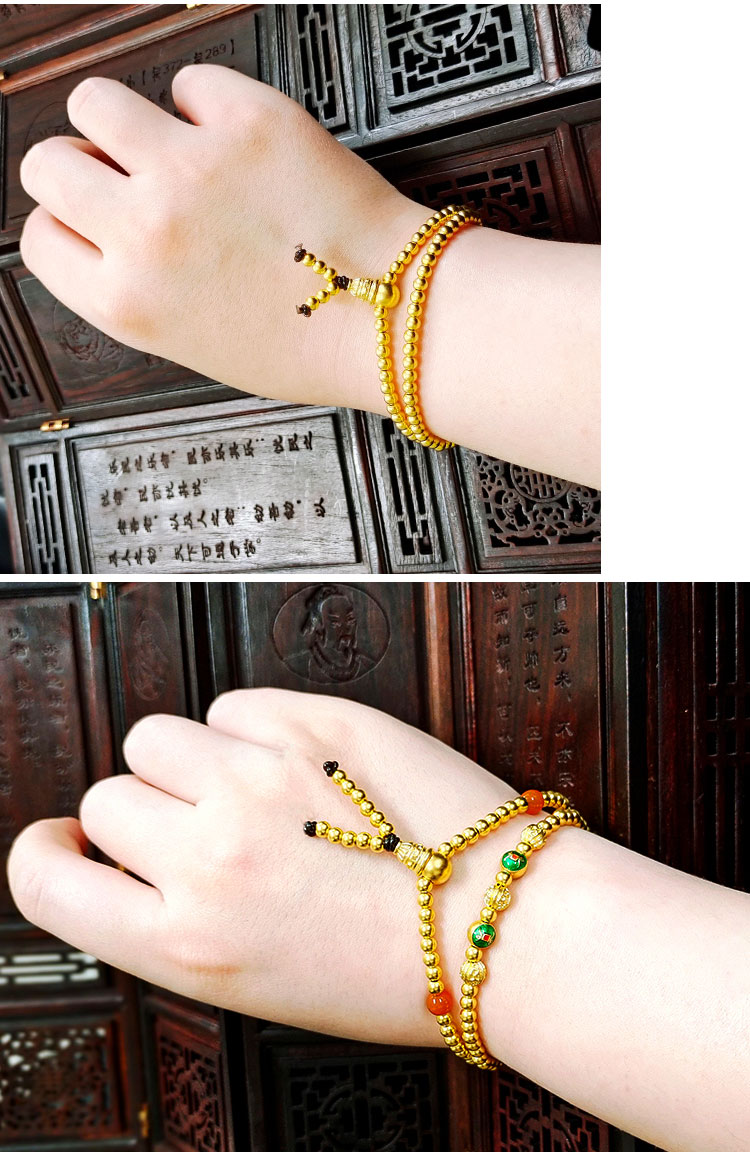 老凤凰古法珠串手链男女黄金金珠串珠链足金999佛珠手串手镯2圈三圈