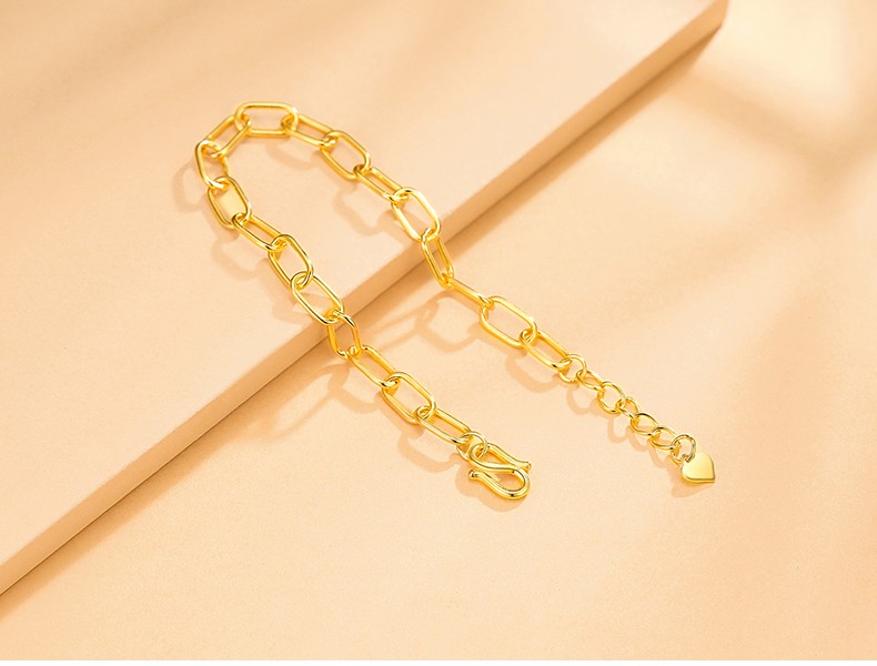 老凤凰同款黄金链条手链5g黄金时尚简约长方形几何999足金环环相扣亮