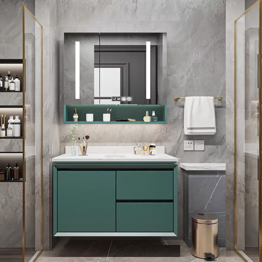 米家通用橡木烤漆简约现代智能网红浴室柜组合岩板一体洗脸盆卫生间