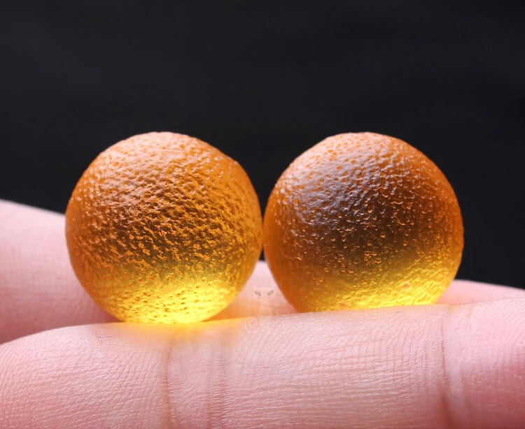 缘诗芸稀少琥珀色利比亚黄陨石单珠圆珠散珠diy手链手串配珠饰能量