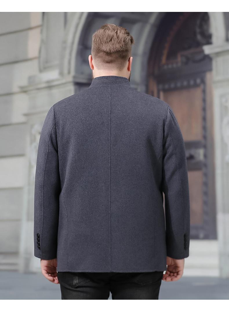 中老年男士毛呢中山装胖子秋冬立领小西服加厚加肥码双面羊毛单件西装