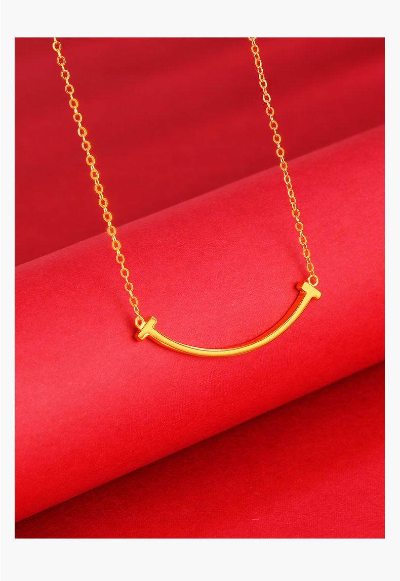 茱丽尔微笑项链黄金项链女999足金链子笑脸套链金吊坠锁骨链简约耳环