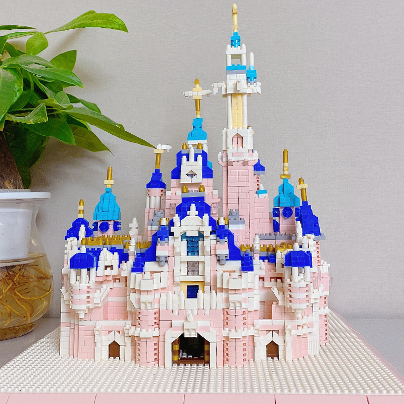 微钻石小颗粒兼容城堡建筑积木难度女孩拼装玩具6300粒花蓝送胶水