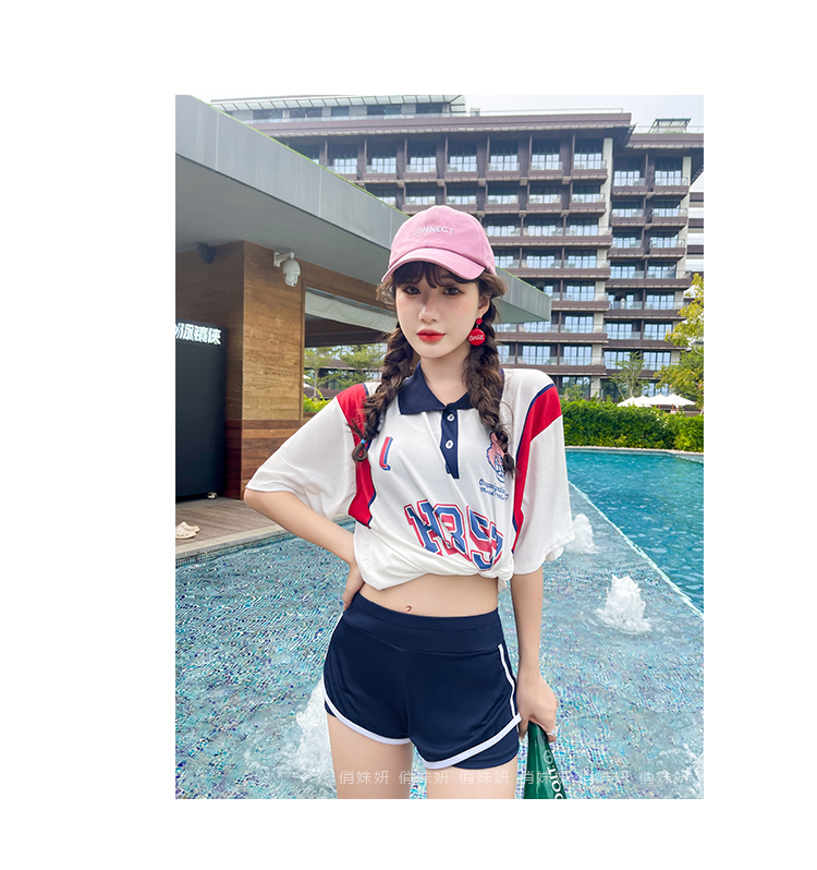 游泳衣女初中生网红风泳衣保守微胖女孩儿童学生上课胖女孩显瘦 藏青