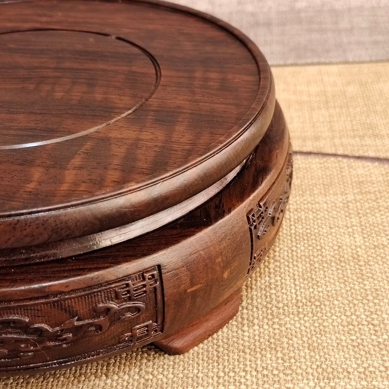 鸿云祥全实木黑紫檀花瓶底座黑檀木花插木座乌木茶杯酒瓶佛像奇石头底