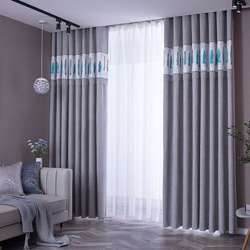 偌佳人北欧现代简约客厅卧室遮光落地窗帘布料成品拼接纯色加厚普鲁士