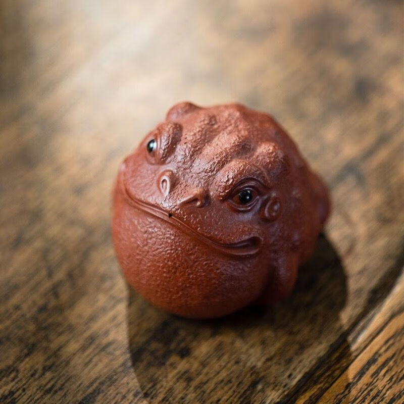 宜兴紫砂金蟾茶宠可养摆件创意茶玩配件节日礼物生日礼品宝宝蟾红色