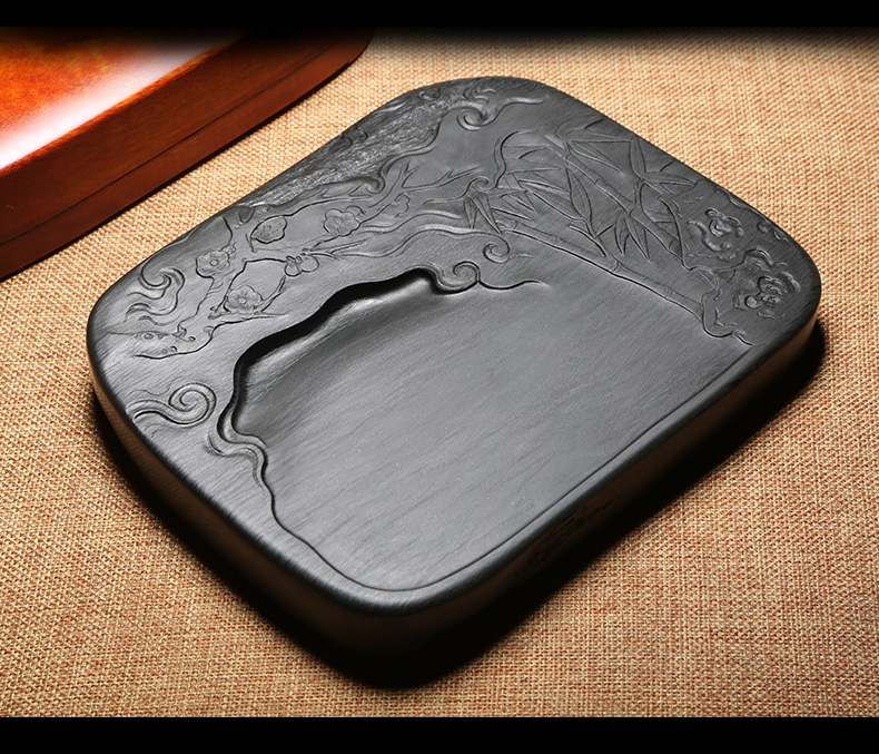 大师砚汇非遗徽州歙砚名师作品梅竹双清龙尾山老坑眉纹天然原石安徽砚