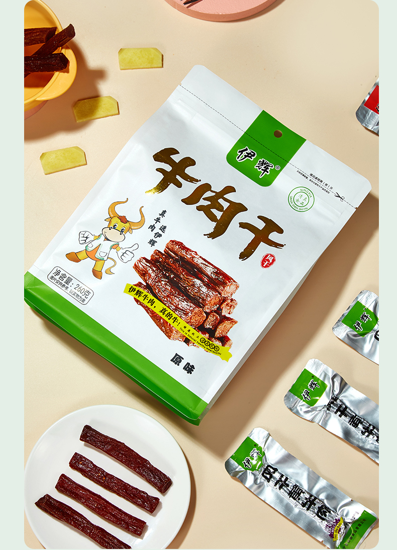 伊辉风干牛肉干手撕干麻辣五香原味清真小包装小块真空孜然味180g