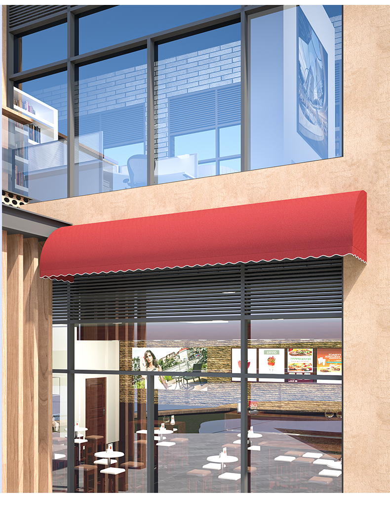 艾美佳airmega弧形固定遮阳棚雨篷装饰蓬窗户遮阳蓬商业街雨棚宽32米