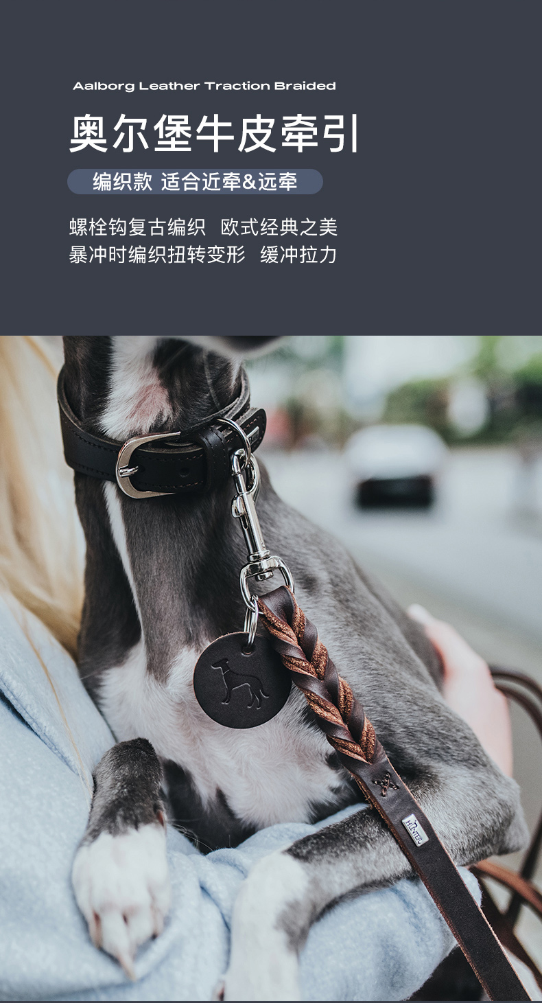 加宽项圈德国进口hunter真皮狗狗项圈牵引绳中大型犬遛狗链标准款牵引