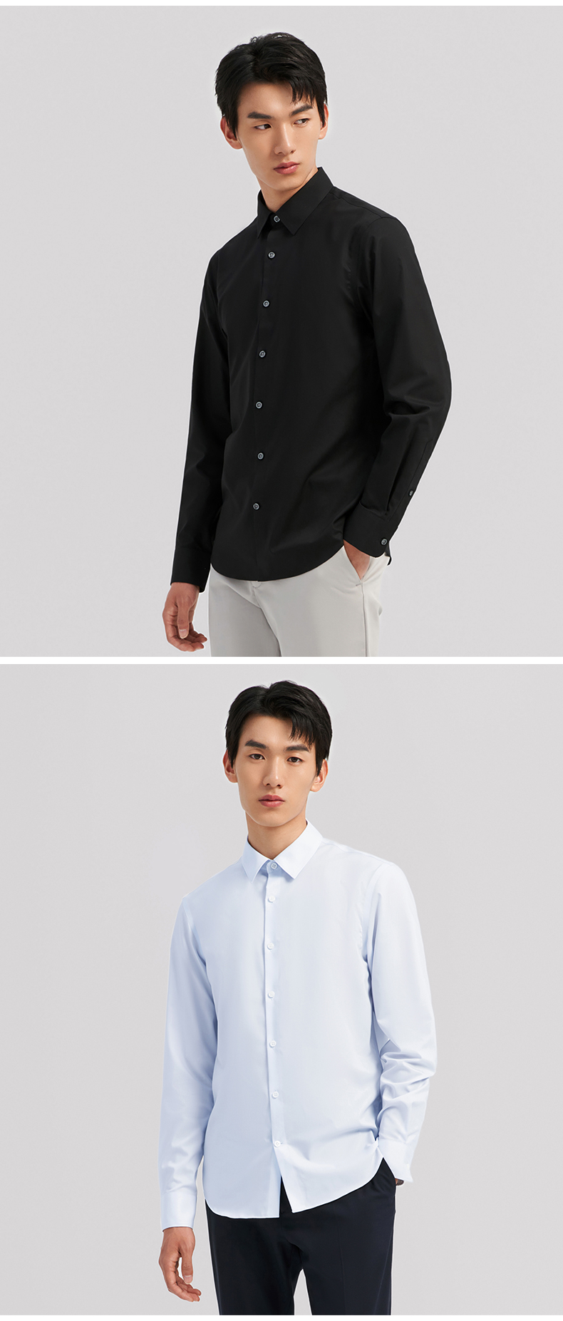 十如仕长袖衬衫男抗菌 春夏男士纯棉免烫衬衣纯色轻正装 100%新疆