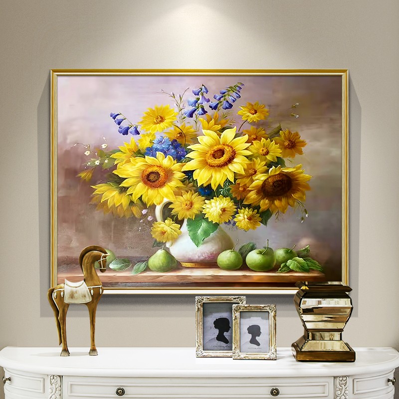 敏骏高档纯手工油画向日葵餐厅家庭装饰画美式轻奢客厅玄幻壁画欧式