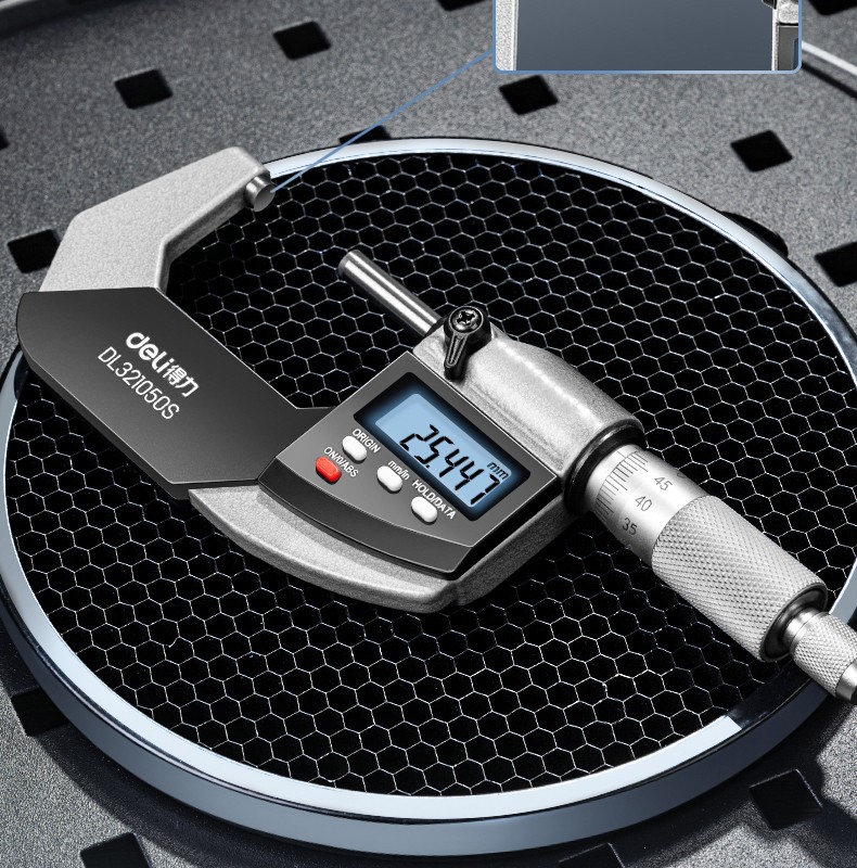 得力deli外径千分尺高精度数显壁厚尺机械测厚度尺校准棒螺旋测微仪