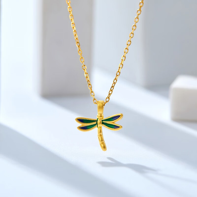 老凤凰黄金吊坠夏日蜻蜓黄金项链锁骨链颈链 炽热红蜻蜓0.