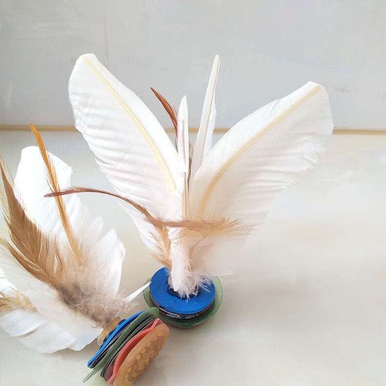 鹅毛好鸡毛毽牛筋底儿童小学生比赛大花毽批发 白色 三个大白毽【图片