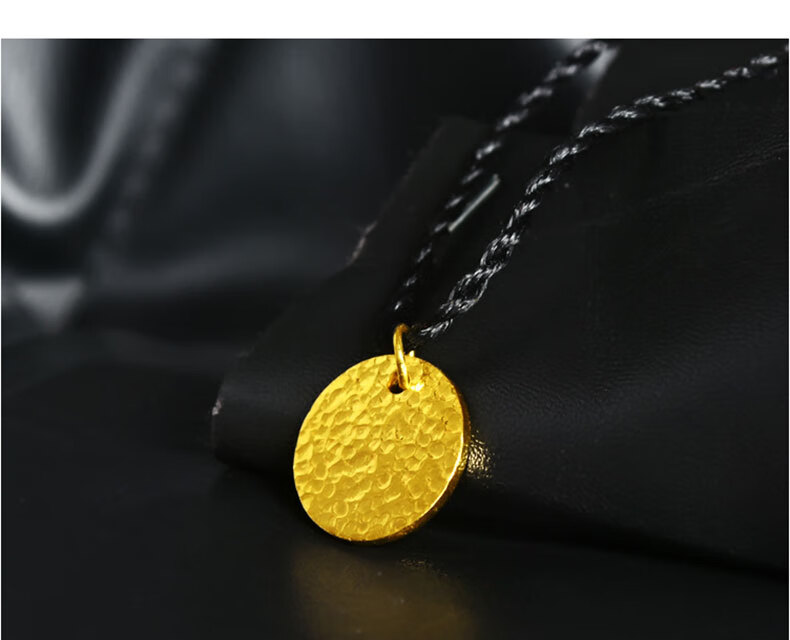 宝创黄金吊坠男女足金999实心锤纹亮面个性创意帅酷项链挂坠送礼需