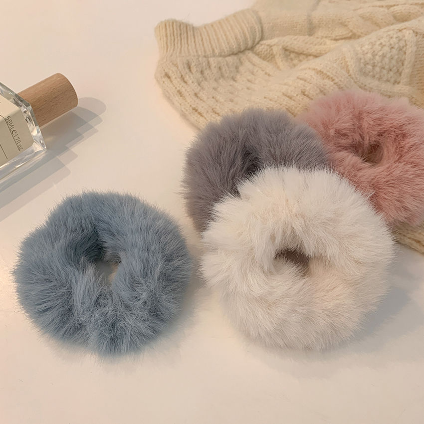 朋趣秋冬新款毛绒发圈毛茸茸发绳女头绳马尾高马尾神器扎头发饰圈蓝色