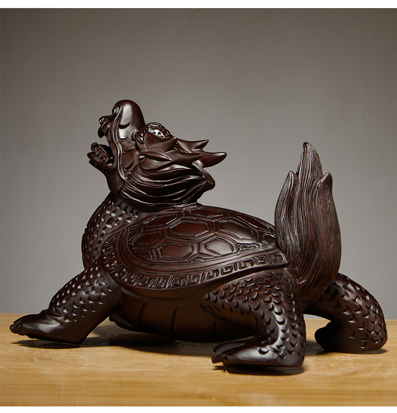 仙莱阁木龙龟雕刻摆件客厅家居装饰木质龙头龟旺事业摆设红木工艺品