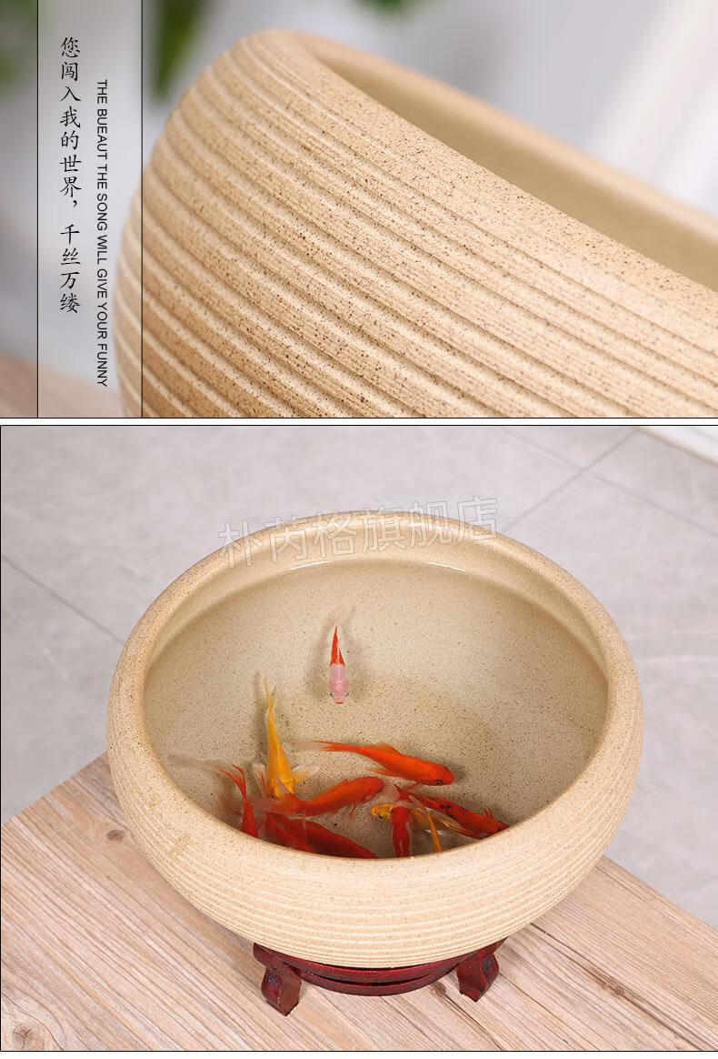 鱼缸现代手工拉丝瓷盆乌龟缸睡莲荷花盆碗莲缸养金鱼盆青釉23x23x12cm