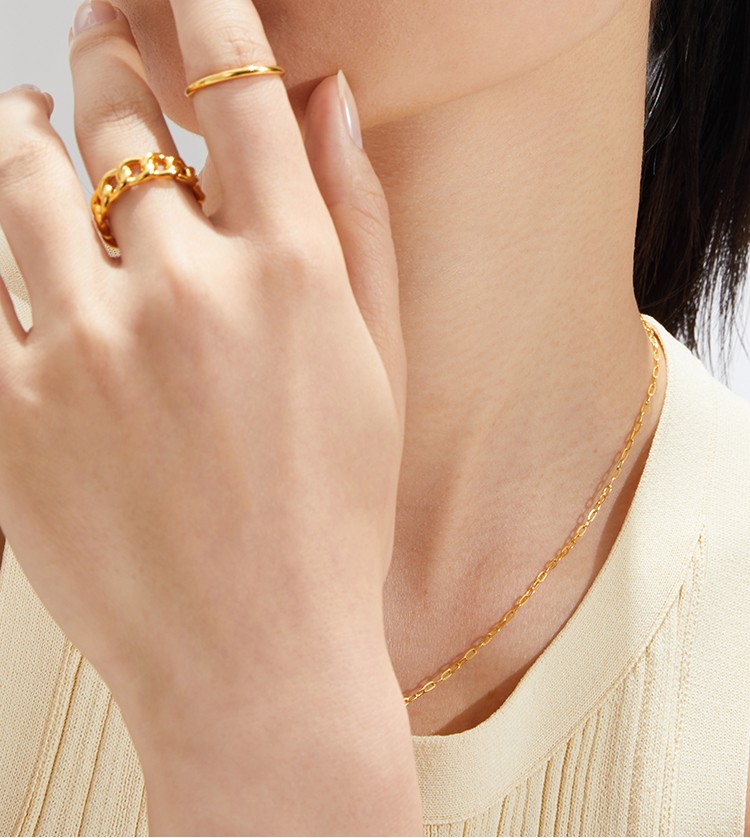 贝灵珠宝 黄金戒指 三生三世叠戴5d硬金足金素圈固口戒指食指戒尾戒女