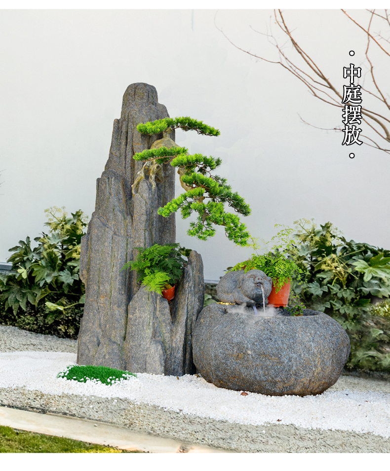 甲门jiamen轻奢高端假山石摆件造景仿真植物迎客松盆景庭院酒店会所