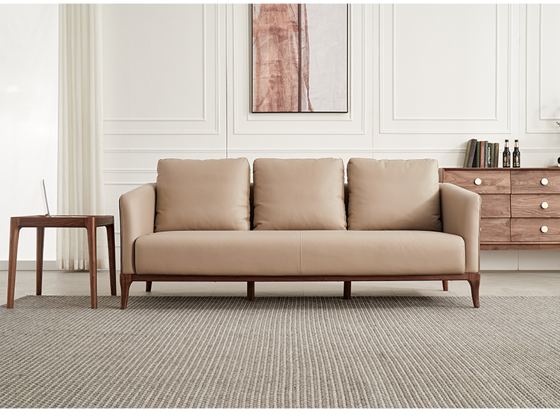 橡木沙发全实木 木制沙发 黑胡桃木真皮沙发意式简约轻奢实木沙发组合