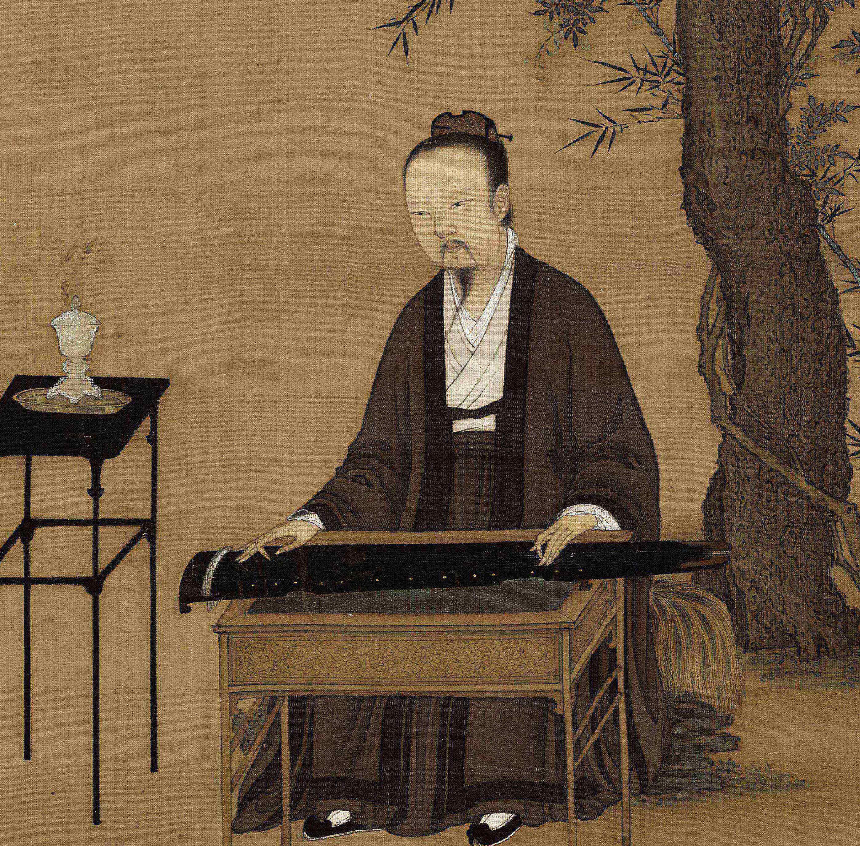 故宫国画宝藏宋徽宗听琴图卷轴挂画国画中式书房客厅玄关品茶装饰画