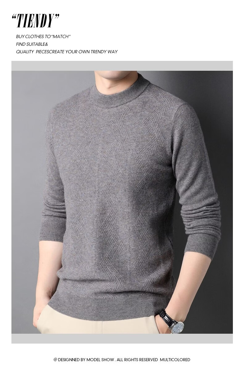 Hengyuanxiang Men's Thick 100% Pure Wool Sweater, Winter Red Knit Pullover for Young And Middle-Aged Men, New Year Style 10