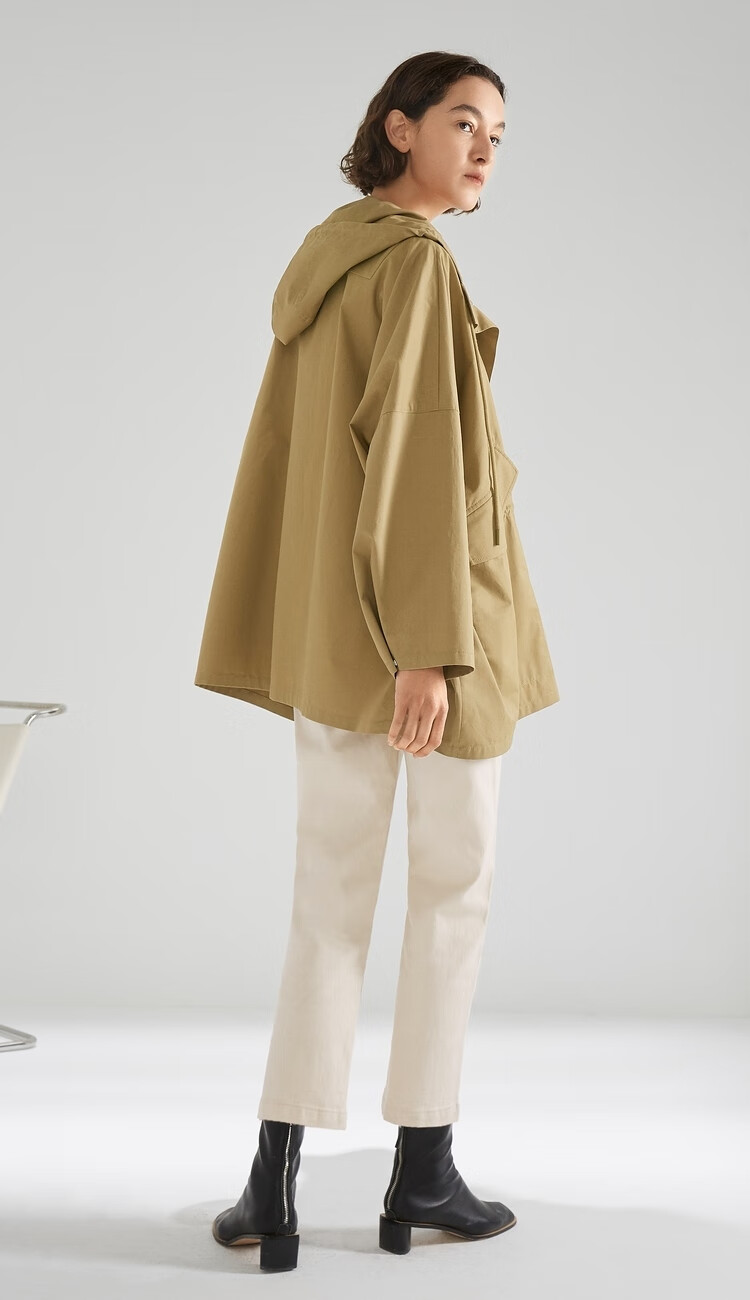 mm麦檬春秋季自然而然通勤中长款纯棉风衣外套女5c2160332芥末绿1608