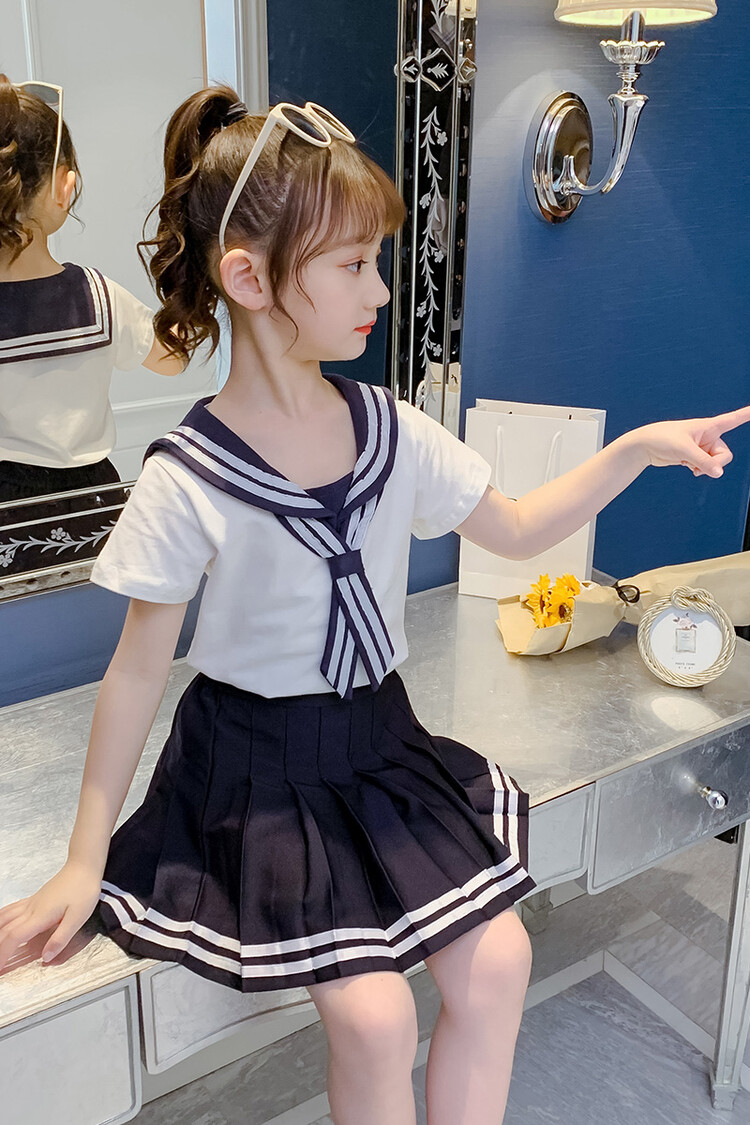 gushisen童装女童jk套装夏装儿童jk套装夏季女孩衬衫百褶短裙两件套