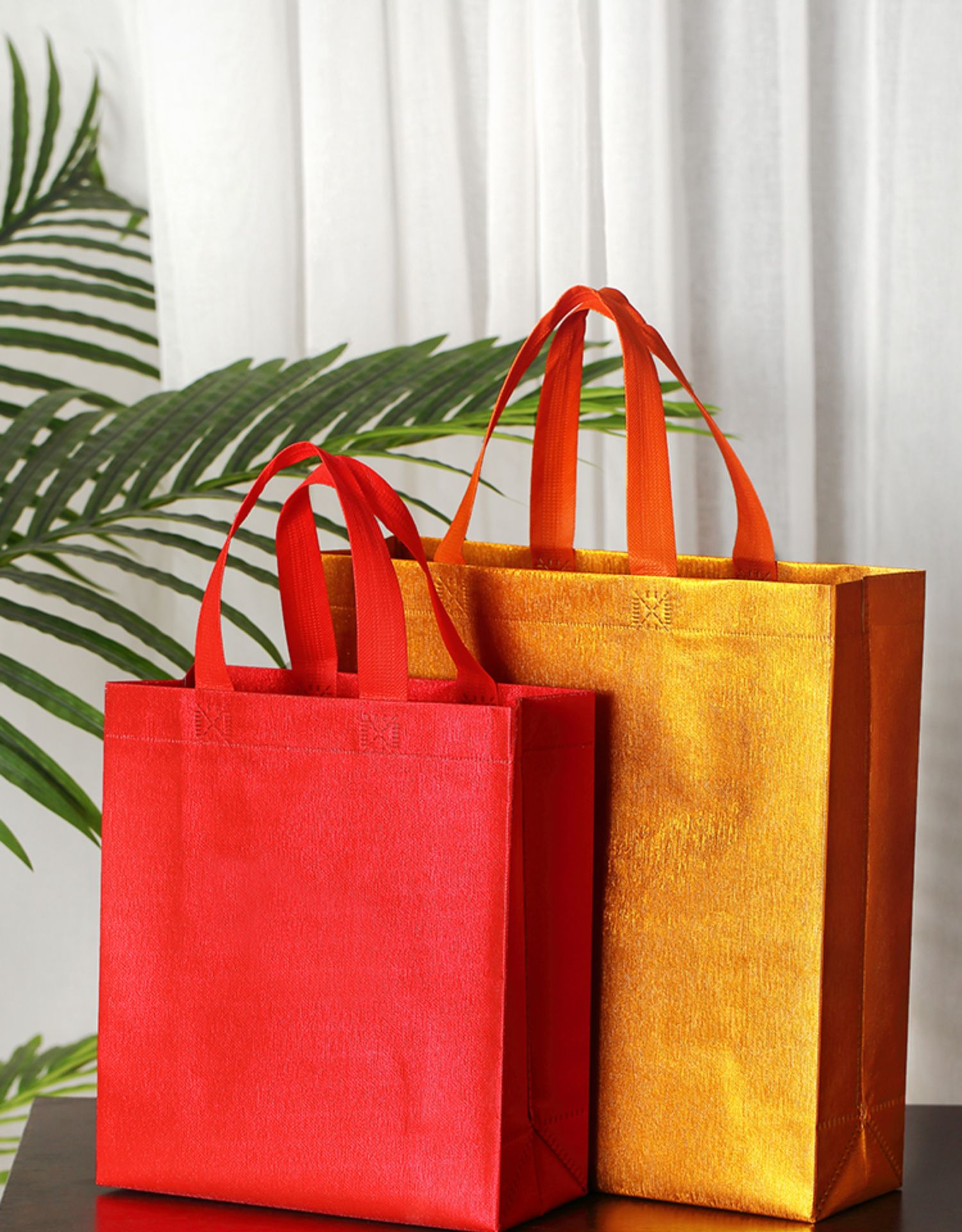 拉丝红色覆膜无纺布手提袋结婚回礼袋红酒高档大号圣诞礼品袋 金色 宽